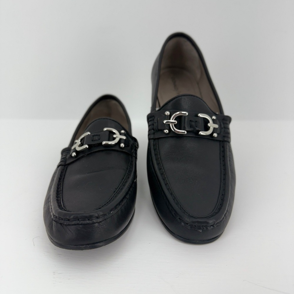 Donald Pliner Womens Black Leather Bit Loafers Silver Hardware Size 9.5 Wide - Picture 10 of 11
